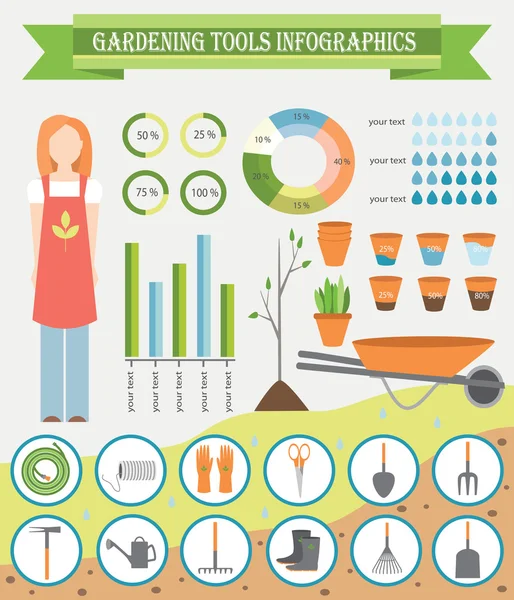 Herramientas de infografía para jardín — Archivo Imágenes Vectoriales