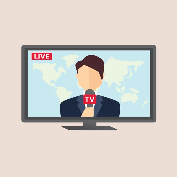 Professional news reporter in live broadcasting — Stock Vector