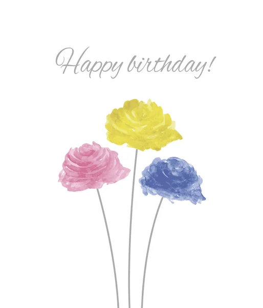 Corona de Rosa Acuarela con Feliz Cumpleaños Caligrafía — Vector de stock