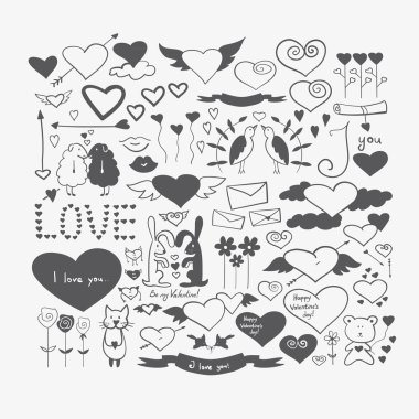 Hand drawn doodle heart shaped Valentine's elements. clipart