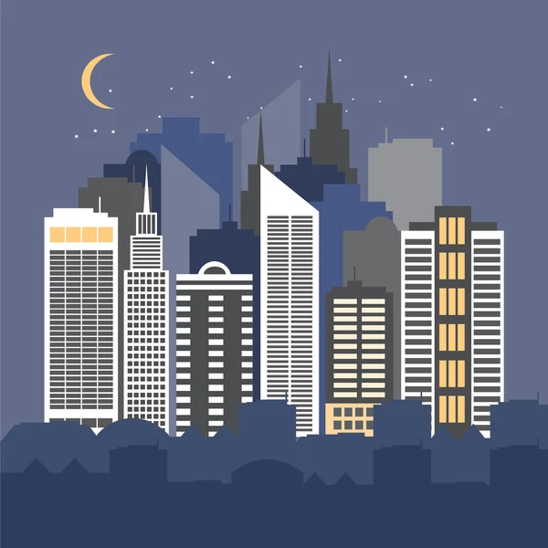 Vektorillustration einer Stadt bei Nacht. — Stockvektor