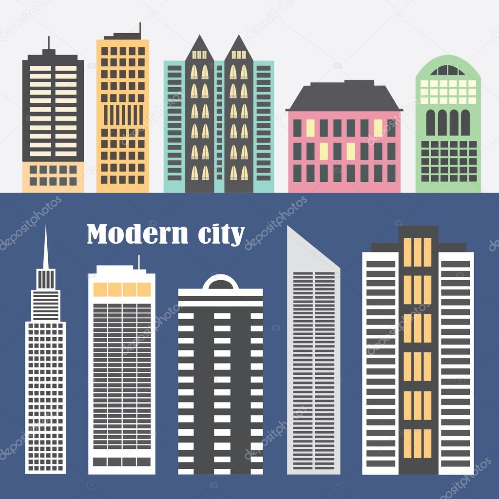 Vector city illustration in flat simple style Stock Vector Image by ...