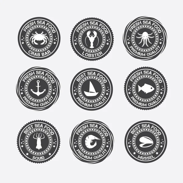Set of vintage and modern seafood logo restaurant labels — Stock Vector