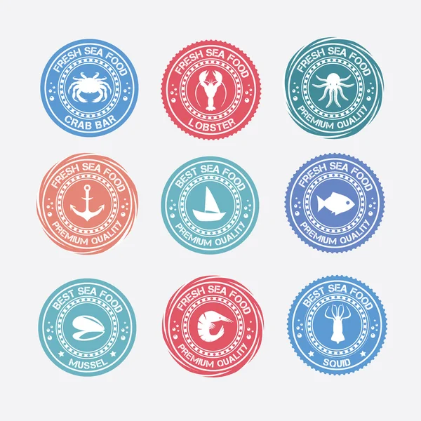 Klasik ve modern deniz ürünleri logosu etiketleri.
