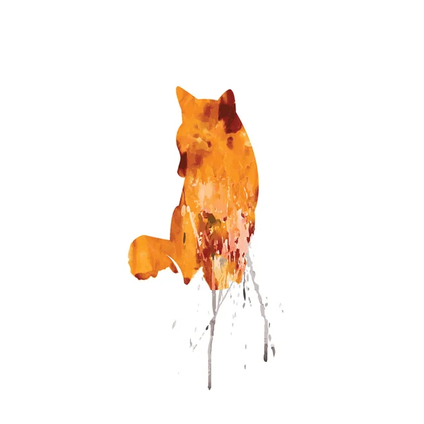 Acuarela Fox sobre un fondo blanco con salpicaduras de color — Vector de stock