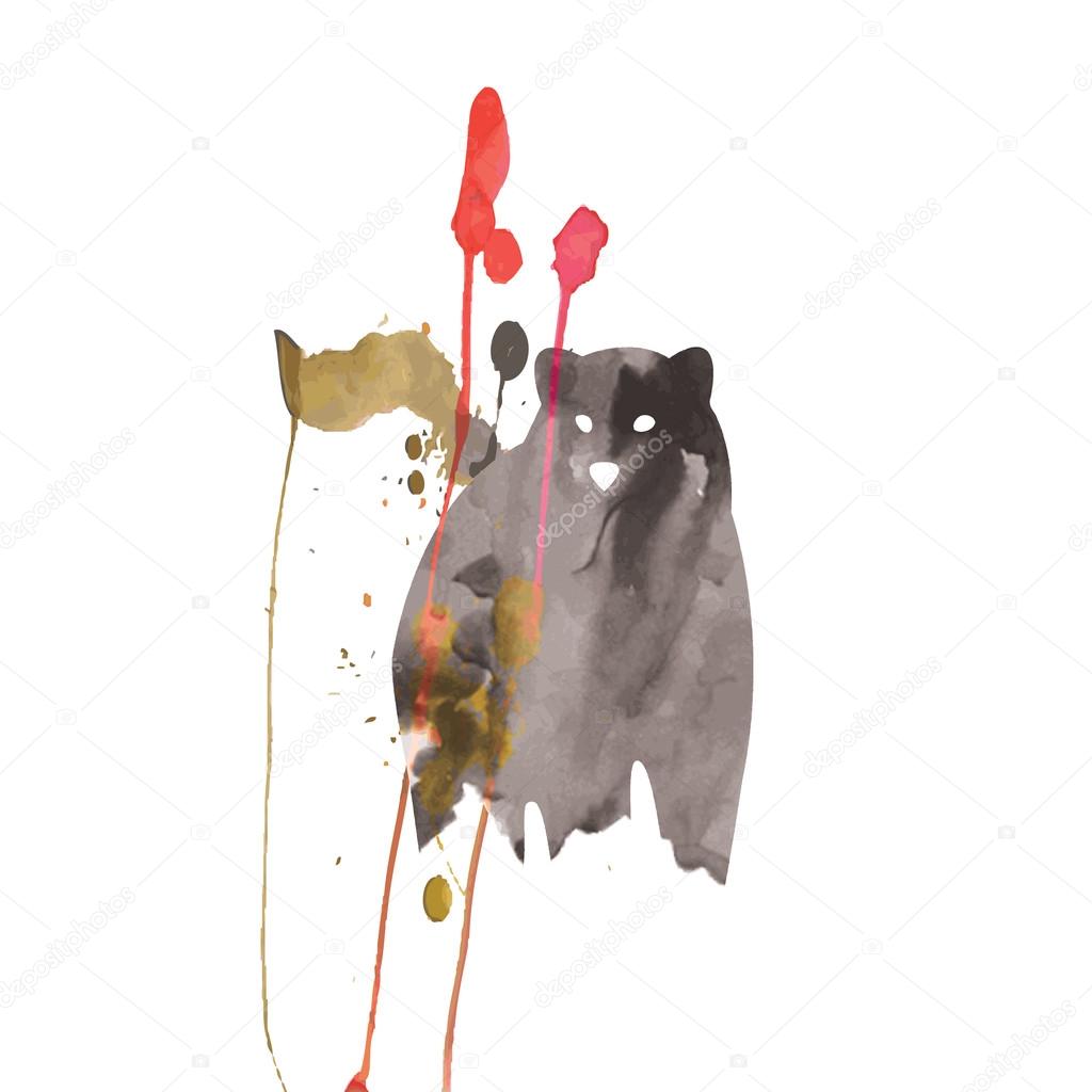 Bear - hand draw. Watercolor. Vector illustration.Template for web design