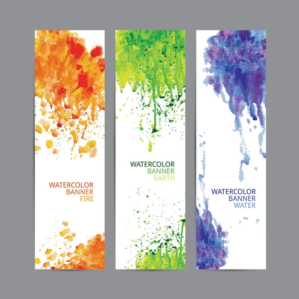 Conjunto de banner de negócios vertical vetorial com fundo abstrato de textura de aquarela arco-íris — Vetor de Stock