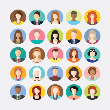 Büyük avatarlar profil resimleri düz simgeler kümesi