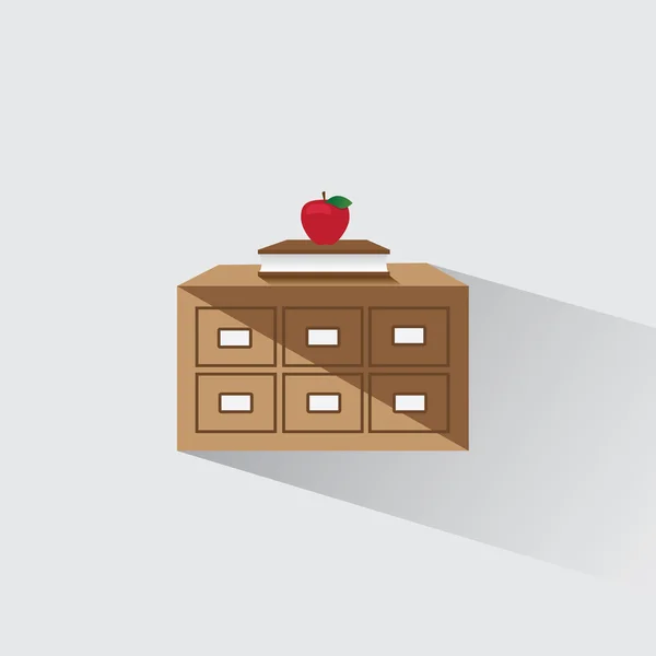 Biblioteca de ilustración vectorial catálogo de libro y manzana — Vector de stock