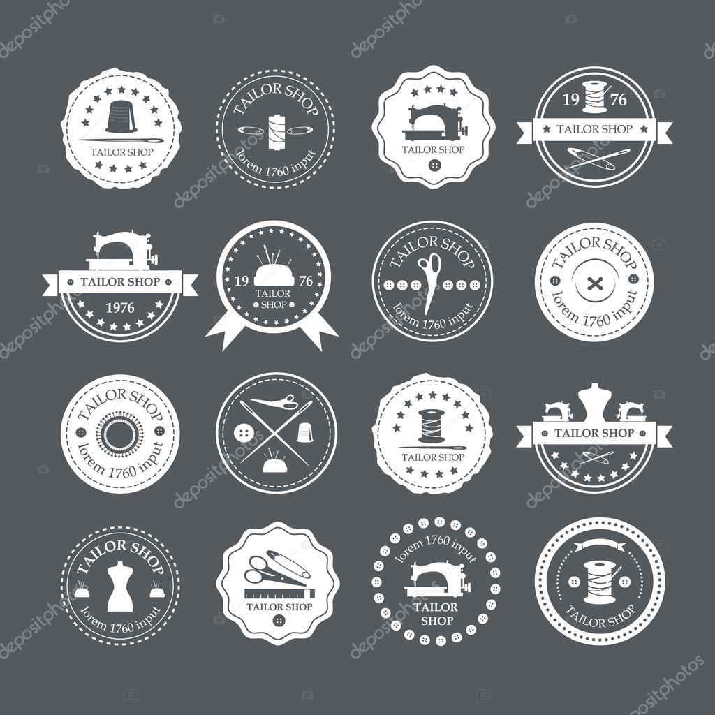 Set of vintage tailor labels, emblems and designed elements. Tailor shop.Vector