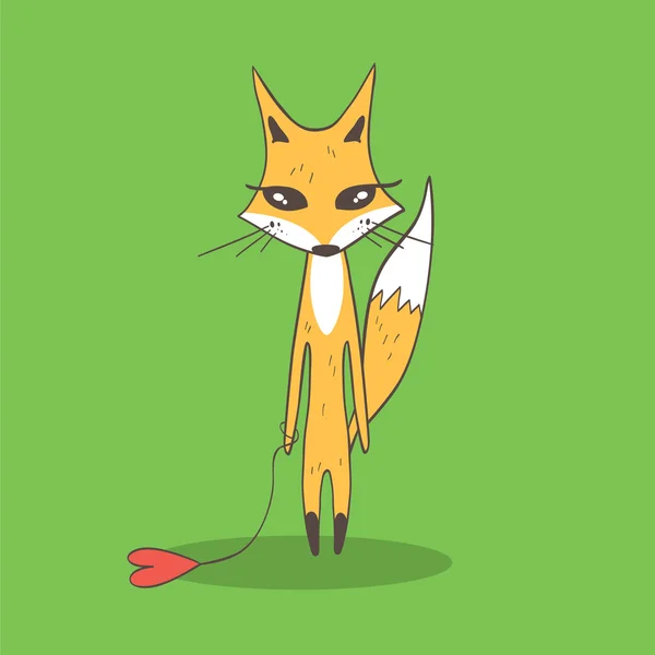 Illustration avec drôle de dessin animé renard et coeur — Image vectorielle