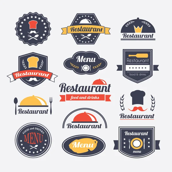 Conjunto de insignias o logotipos retro restaurante vintage — Archivo Imágenes Vectoriales