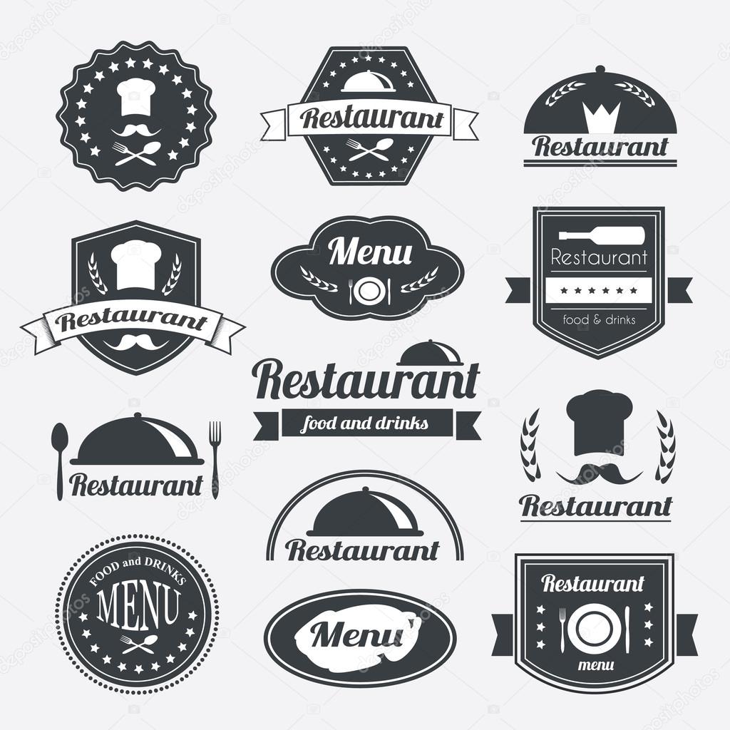 Retro restaurant vintage Insignias or logotypes  set. Vector design elements, business signs, logos, identity, labels, badges and objects.
