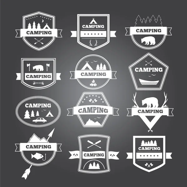 Set di campeggi vintage e collezione logo attività all'aperto — Vettoriale Stock