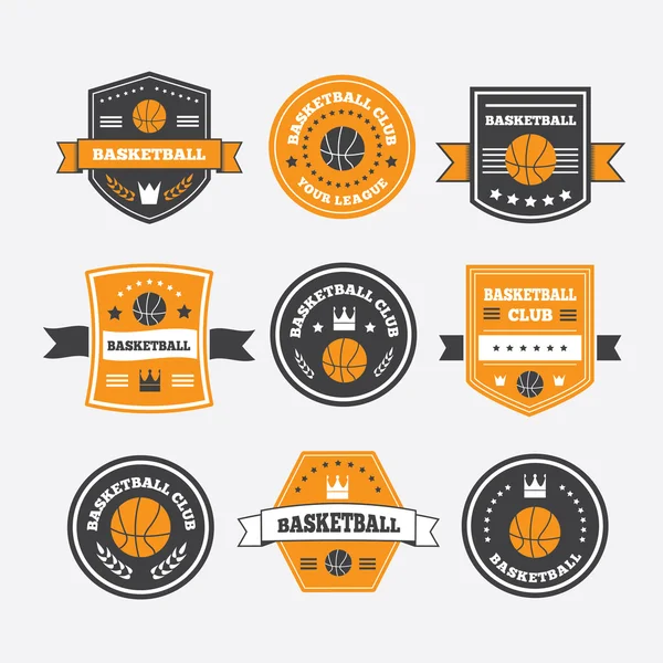 Basketball set vintage emblems, labels and logos or symbols — Stock Vector
