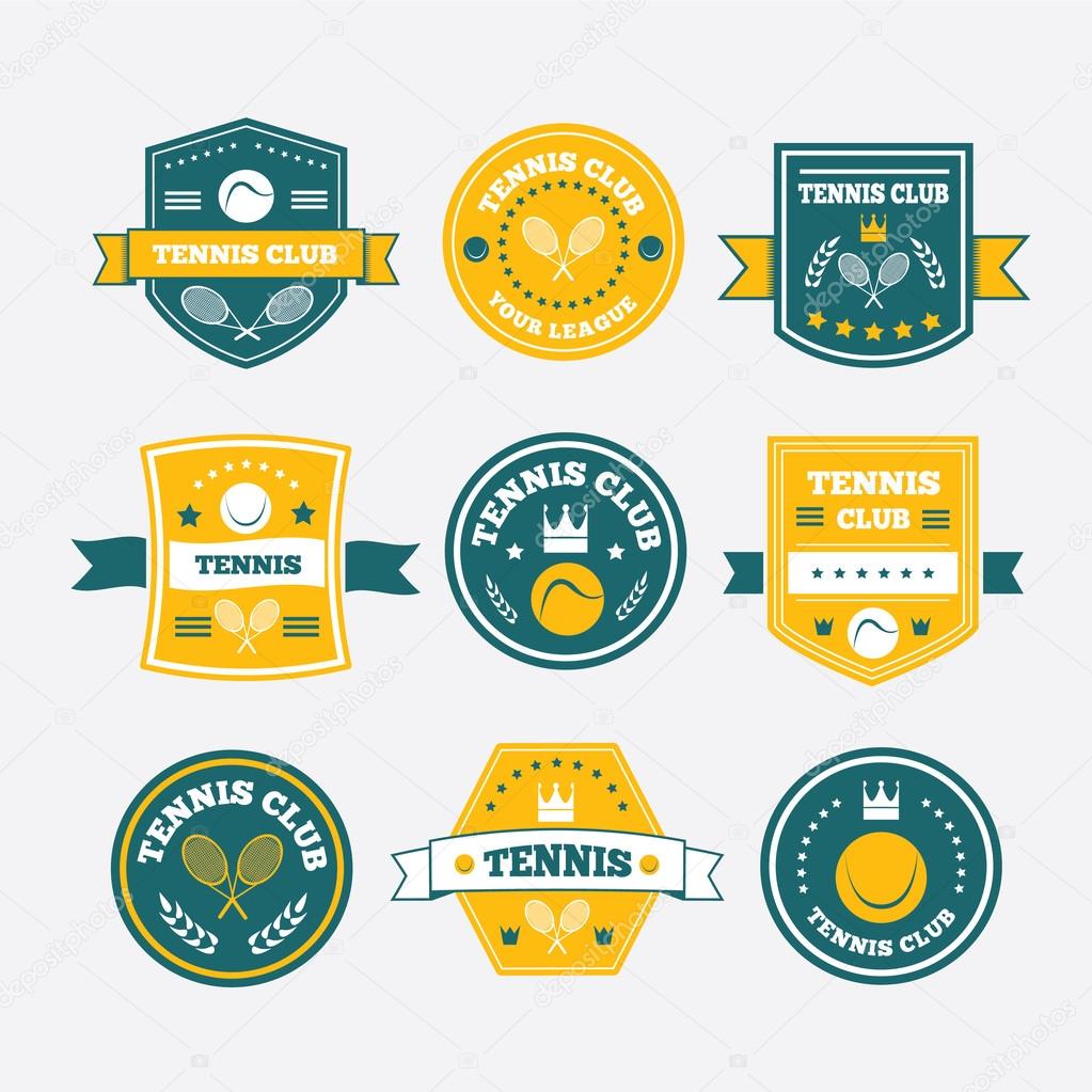 Tennis sporting vintage emblems, labels banners or logo