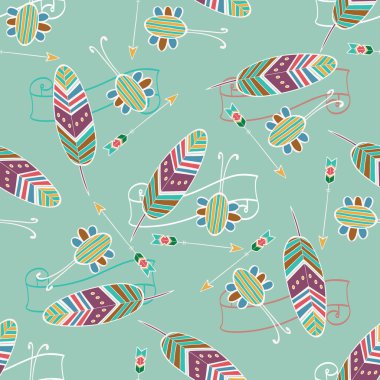 Etnik seamless modeli tüy ve ok ile