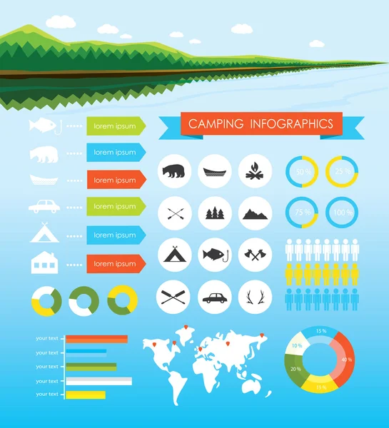 Camping al aire libre senderismo infografías — Archivo Imágenes Vectoriales