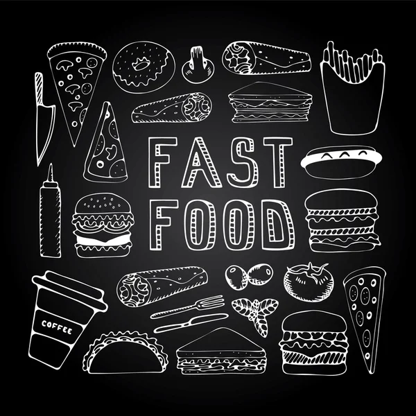 Conjunto de doodle fast food — Vetor de Stock