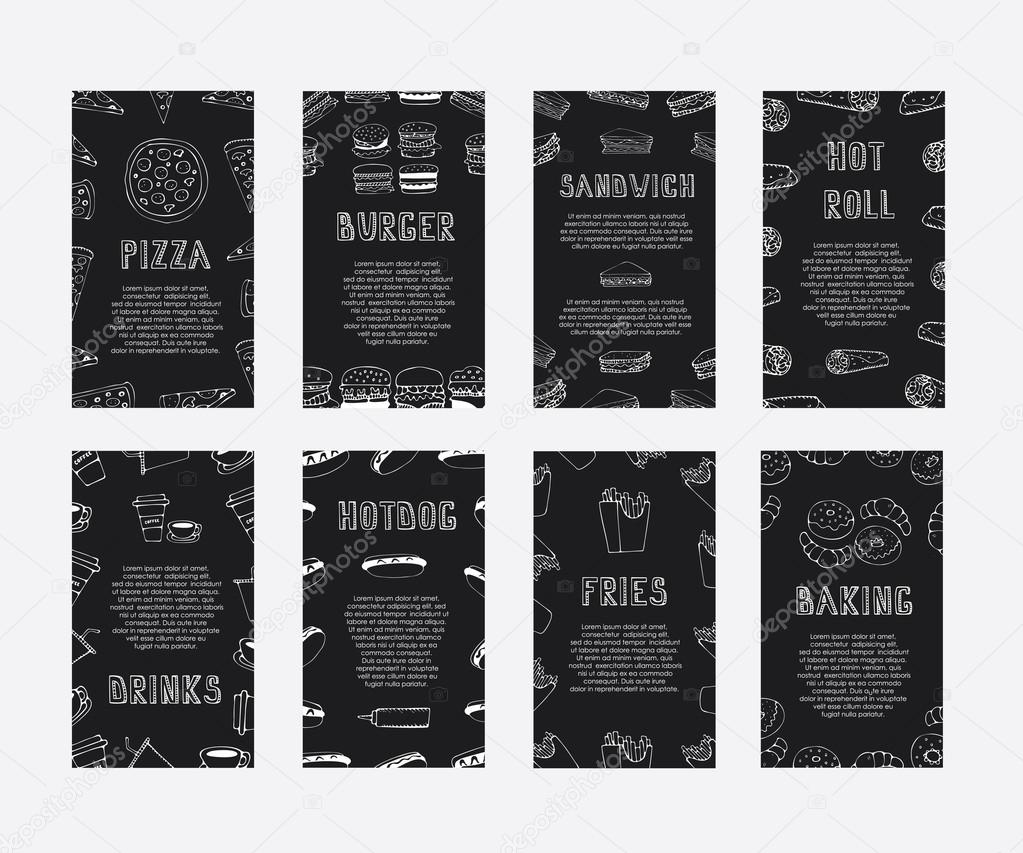 Hand drawn fast food cards.