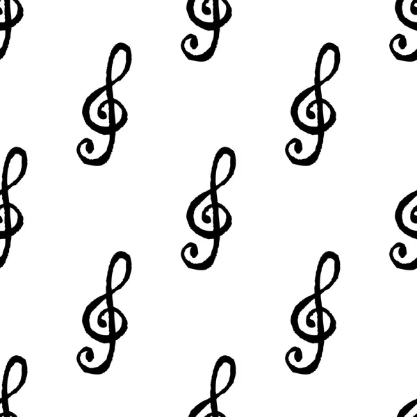 Seamless pattern with ink treble clef — Stock Vector