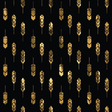 Seamless pattern with gold feathers