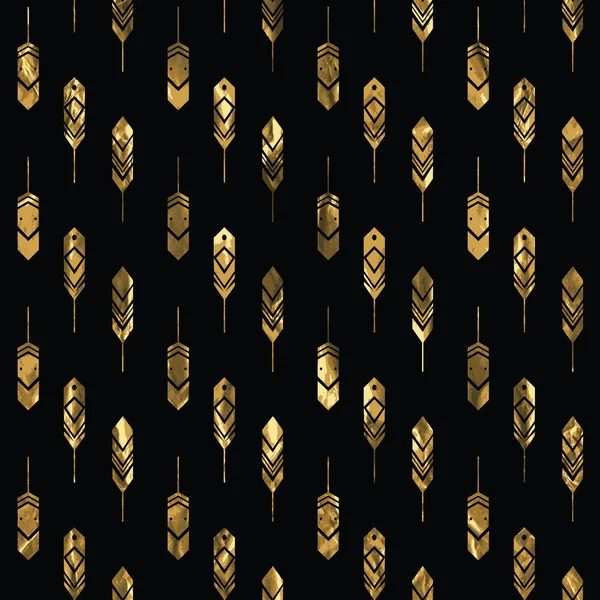 Modèle sans couture avec des plumes d'or — Image vectorielle