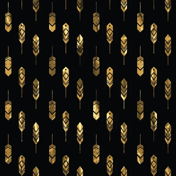 Seamless pattern with gold feathers