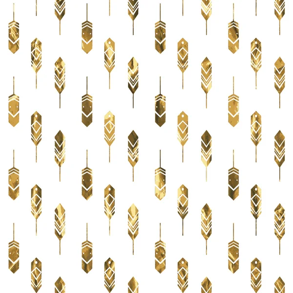 Modèle sans couture avec des plumes d'or — Image vectorielle
