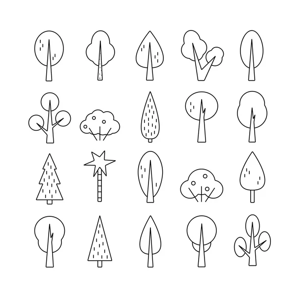 Set of trees in hipster linear style — Stock Vector