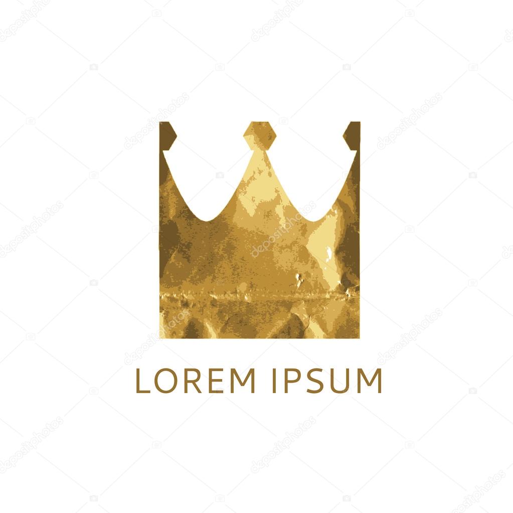 Gold crown logo. Gold crown icon monogram. Golden jewelry. Premium quality. Vintage royal logo with crown