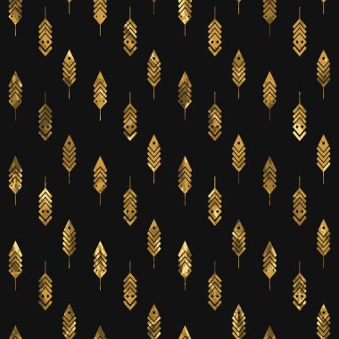 Modern seamless pattern with gold feathers