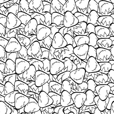 Adult coloring book page design with strawberry seamless pattern