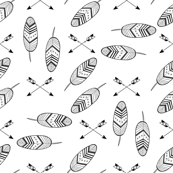 Aztec arrows and feathers seamless pattern — 图库矢量图片