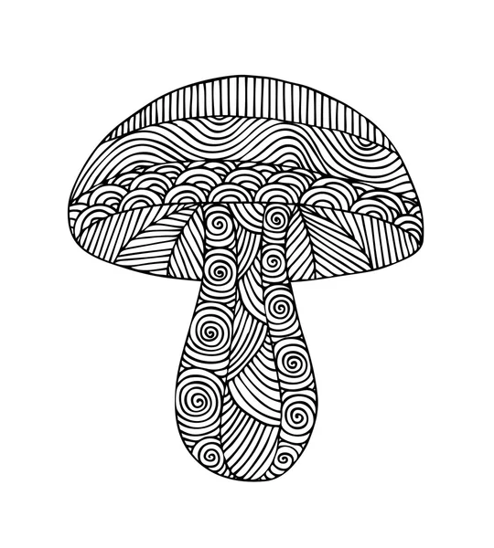 Adult coloring book page design with the image of a mushroom — Stock Vector