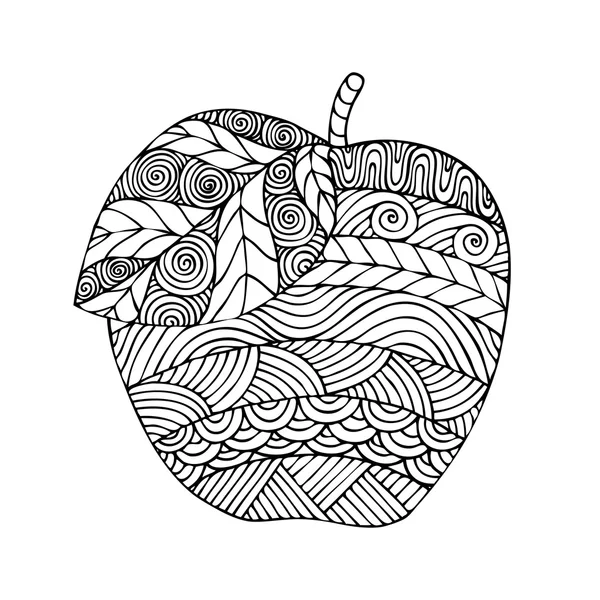 Libro para colorear adulto diseño de página con la imagen de una manzana — Archivo Imágenes Vectoriales