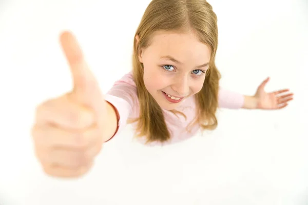 Ragazza Felice Avvicina Alla Telecamera Vista Dall Alto — Foto Stock