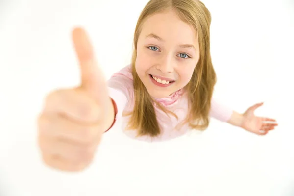 Ragazza Felice Avvicina Alla Telecamera Vista Dall Alto — Foto Stock