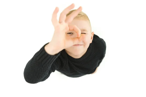 Boy Gesture Camera View — Stock Photo, Image