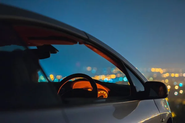 Auto Achtergrond Van Stadsverlichting Avond Nacht Tijd — Stockfoto