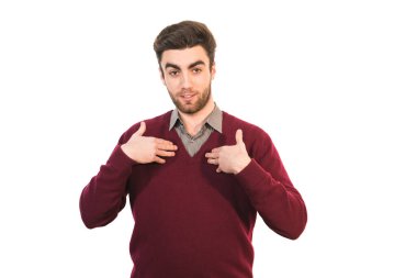 Beyaz arka plandaki mutlu adam hareketi.