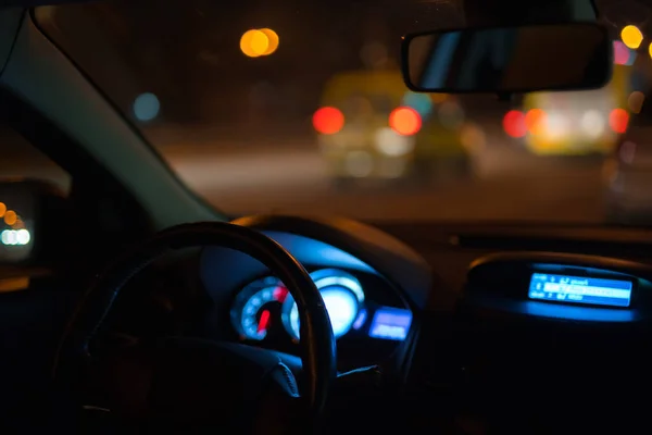 Het Dashboard Van Moderne Auto Avond Nacht — Stockfoto