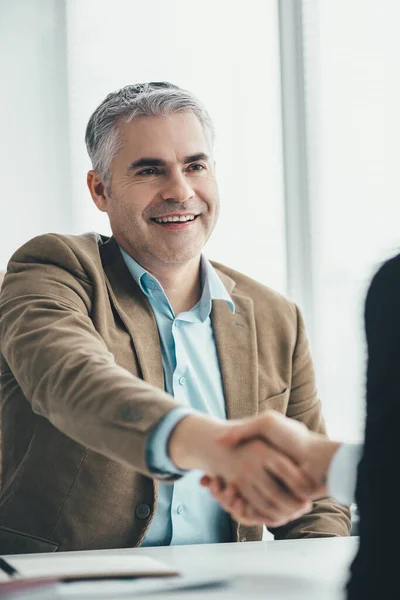 Two Businessmen Handshaking Office — Stock Photo, Image