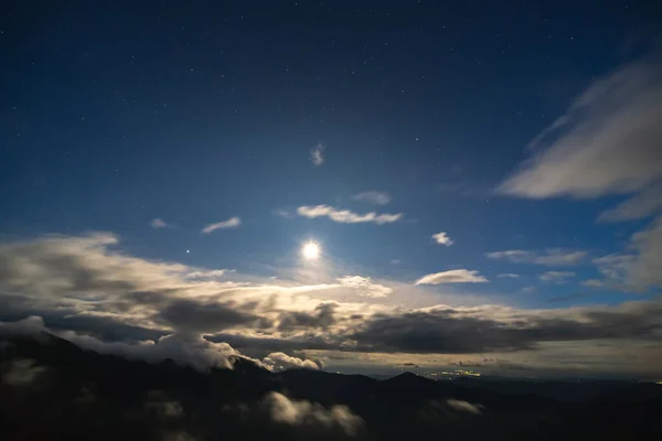 The bright moon on the cloud background