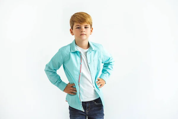 Little Boy Standing White Background — Stock Photo, Image