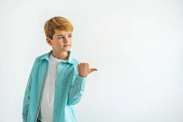 Little Boy Gesturing White Background — Stock Photo, Image