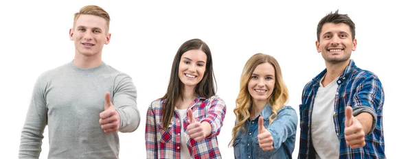 Las Cuatro Personas Pulgar Hacia Arriba Fondo Blanco — Foto de Stock