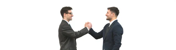 Les Deux Hommes Affaires Saluant Sur Fond Blanc Mur — Photo