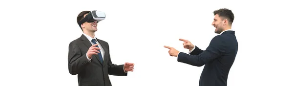 Los Dos Hombres Jugando Con Unas Gafas Realidad Virtual Fondo —  Fotos de Stock