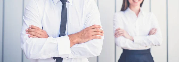 Happy Man Woman Stand Office — Stock Photo, Image